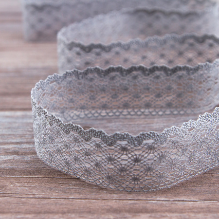 Мерсеризованное хлопковое кружево, 30 мм, цвет серый. Арт 2021/W3
