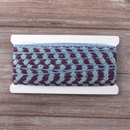 Мерсеризованное хлопковое кружево, 13 мм, цвет серый с фиолетовым. Арт 3615/CB