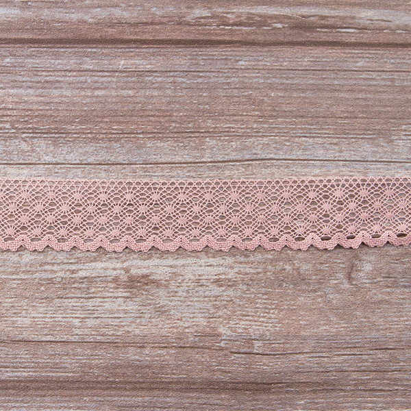 Мерсеризованное хлопковое кружево, 30 мм, цвет пыльно-розовый. Арт 2021/W4