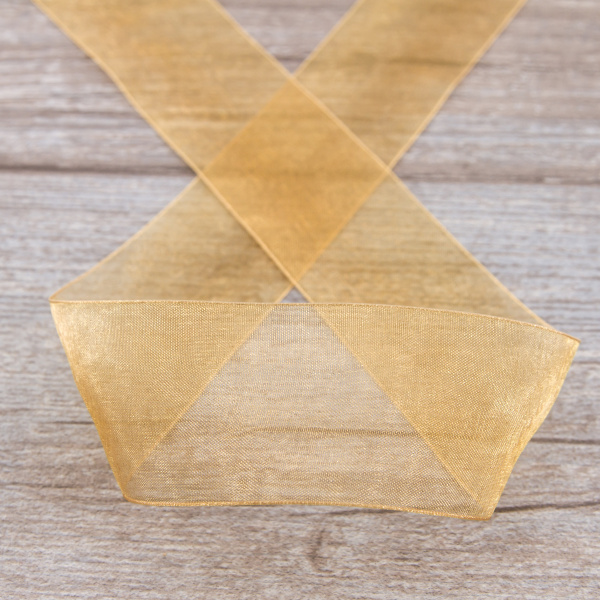 Лента органза SAFISA мини-рулон, 39 мм, 2 м, цвет 54 бежево- золотистый. Арт P00520-39мм-54          