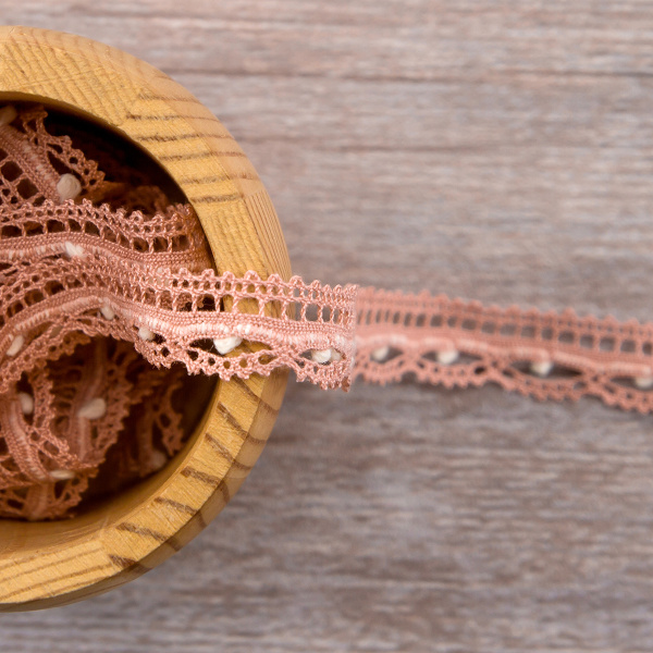 Мерсеризованное хлопковое кружево, 15 мм, розовый. Арт 2150/F3