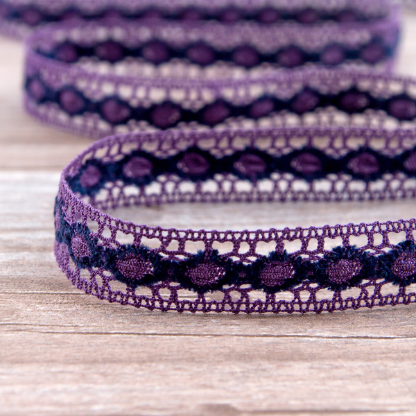 Мерсеризованное хлопковое кружево, 20 мм, цвет темно-сиреневый. Арт 3682/CN