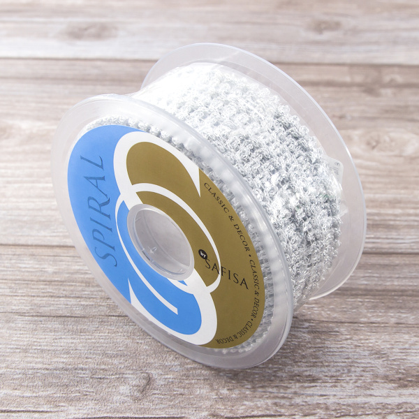 Тесьма SPIRAL ( SAFISA) тип отделочная, арт.25320-14 мм, 15 м, цвет 102, серебряный. Арт 25320-14мм-102