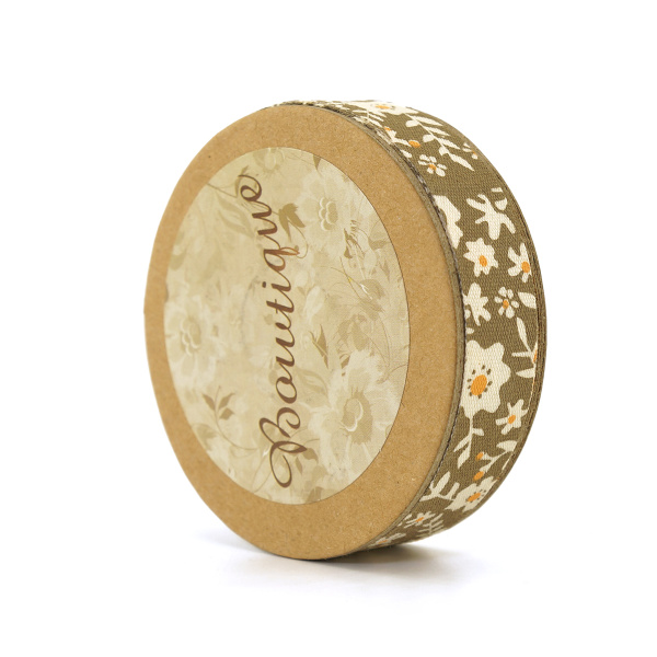 Лента хлопковая на картонной катушке "Цветы: коричневый с оранжевым". Арт VR15.7531