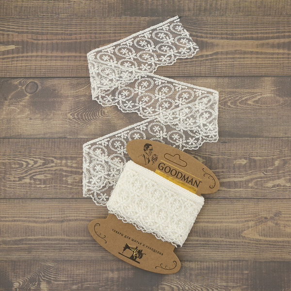 Кружево-вышивка на тюле, 63 мм, цвет молочный, 100% полиэстер, 3,5 м. Арт T-1909.112