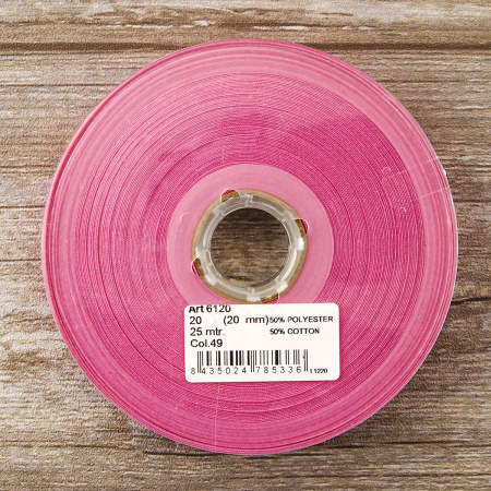 Косая бейка хлопок/полиэстер 20 мм, 25 м, цвет 49, фуксия. Арт 6120-20мм-49            