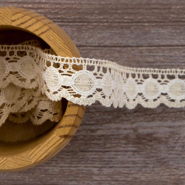 Мерсеризованное хлопковое кружево, 23 мм, цвет сливочный с белым. Арт 3679/30