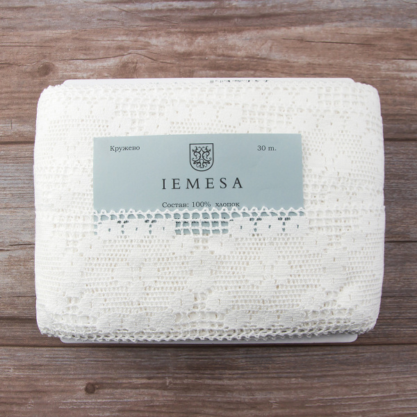 Мерсеризованное хлопковое кружево, 90 мм, цвет белый. Арт 2230/01