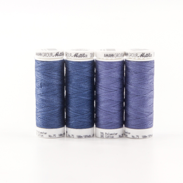 Набор с нитками для джинс DENIM DOC 75, 100 м  в подарочной упаковке, 4 катушки. Арт DENIMDOC4-KIT