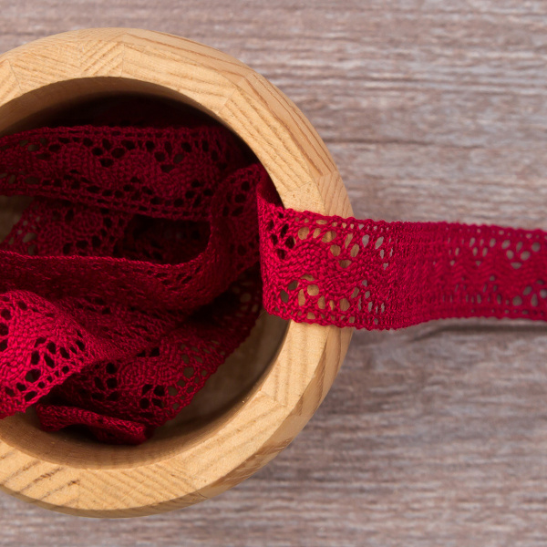 Мерсеризованное хлопковое кружево, 16 мм, цвет бургунд. Арт 2066/F1