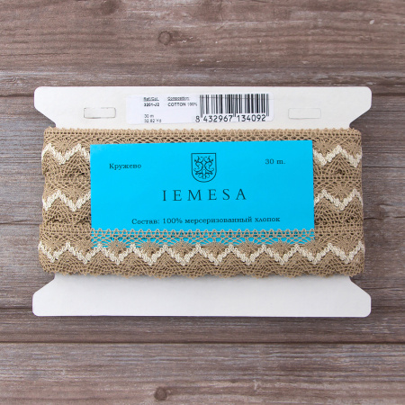 Мерсеризованное хлопковое кружево, 35 мм, цвет небелёный/бежевый. Арт 3201/J2                 