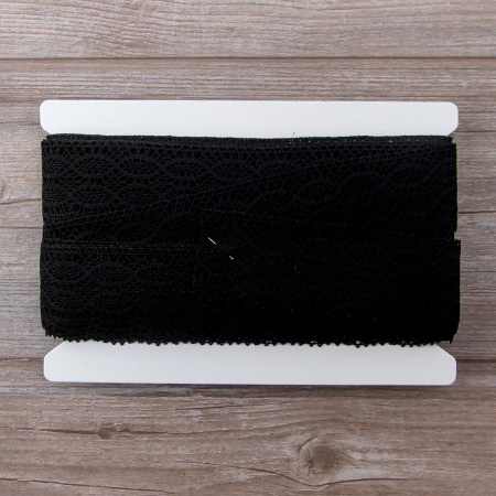 Мерсеризованное хлопковое кружево, 45 мм, цвет черный. Арт 3745/14                 