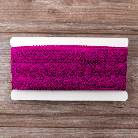 Мерсеризованное хлопковое кружево, 20 мм, цвет цикламеновый. Арт 3037/25                 