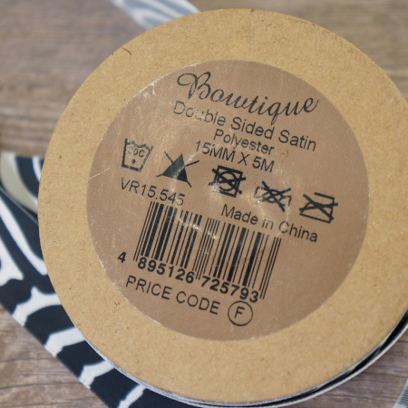 Лента атласная на картонной мини-катушке "Зебра принт". Арт VR15.545