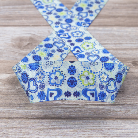 Лента репсовая SAFISA с рисунком, 39 мм, 15 м, цвет 02, голубой. Арт 25311-39мм-02