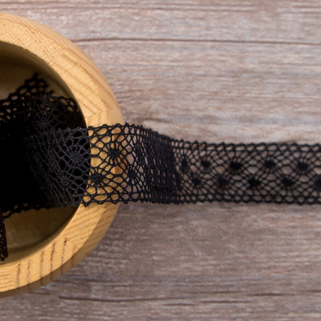 Мерсеризованное хлопковое кружево, 20 мм, цвет черный. Арт 2020/14