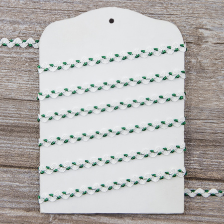 Тесьма PEGA тип вьюнчик, белый с зеленым, 7 мм. Арт 841512221DA004