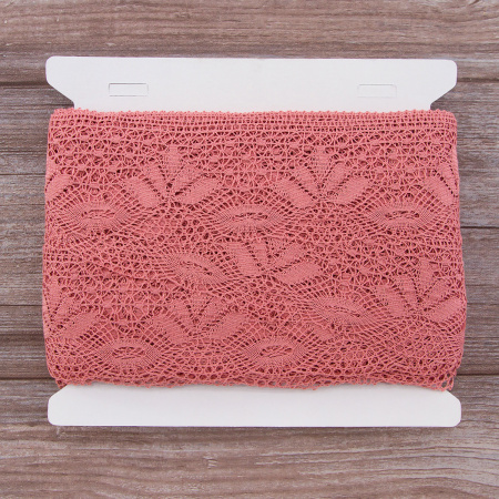 Мерсеризованное хлопковое кружево, 70 мм, цвет серо-розовый. Арт 3185/F3