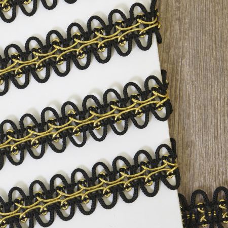 Тесьма PEGA декоративная с люрексом, цвет коричневый с золотом, 16 мм. Арт 844149916DA702          