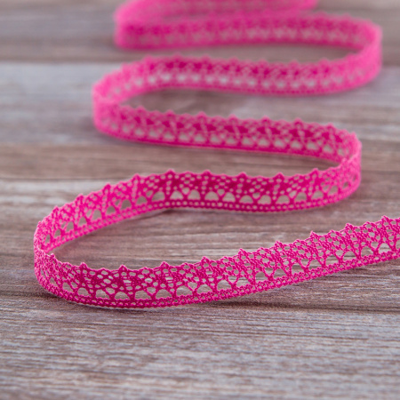 Мерсеризованное хлопковое кружево, 12 мм, цвет ярко-розовый. Арт 3267/3L                 