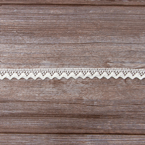 Мерсеризованное хлопковое кружево, 15 мм, цвет молочно-белый. Арт 3262/18