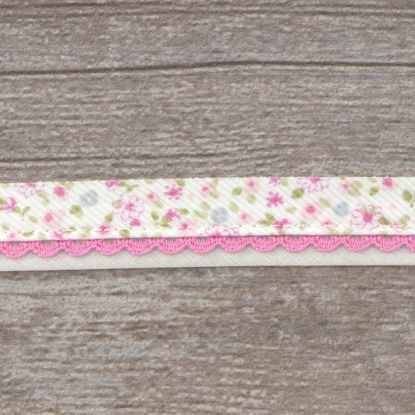 Косая бейка с фестонным краем, 18 мм, цвет бело-розовый. Арт 243986/1