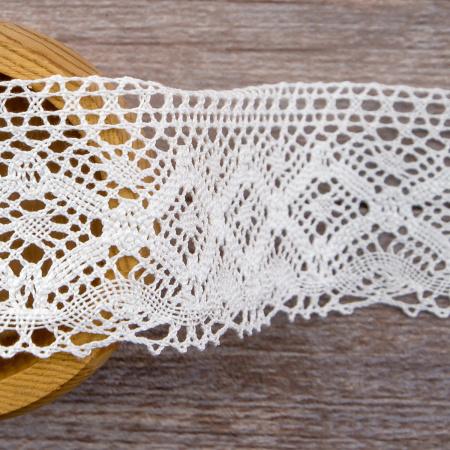 Мерсеризованное хлопковое кружево, 60 мм, белый. Арт 2145/01