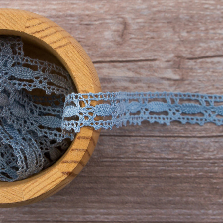 Мерсеризованное хлопковое кружево, 15 мм, цвет темно-голубой. Арт 1798/F4                 