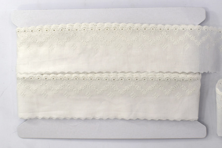 Шитье-вышивка на батисте, 55 мм, цвет белый. Арт 19752/01