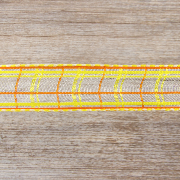 Лента органза с рисунком с проволокой по краю SAFISA, 25 мм, 15 м, цвет 32. Арт 25308-25мм-32