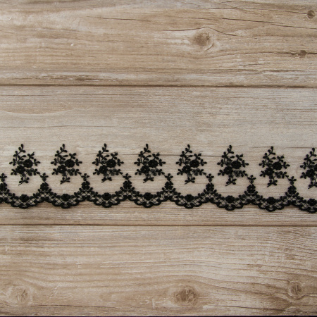 Вышивка на тюле, 136 мм, цвет черный. Арт I672/14