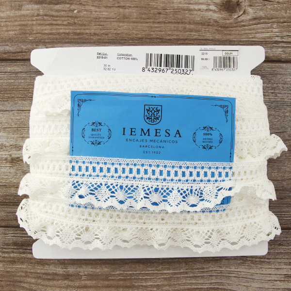 Мерсеризованное хлопковое кружево, 48 мм, цвет белый. Арт 2215/01
