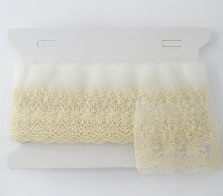 Вышивка на тюле, 87 мм, цвет экрю. Арт I646/02