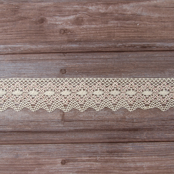 Мерсеризованное хлопковое кружево, 60 мм, цвет сливочный/светло-сиреневый. Арт 1424/X3