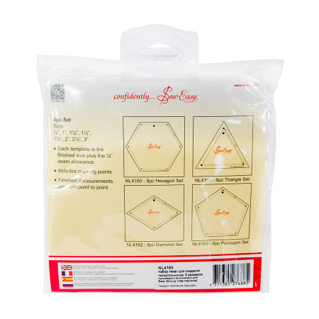 Набор лекал для заготовок-пятигранников, 8 размеров (3/4”, 1”, 1 1/4”,1 1/2”, 1 3/4”, 2”,2 1/2”, 3”). Арт NL4163