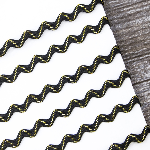 Тесьма PEGA тип вьюнчик, черный с люрексом, 8 мм. Арт 841513625DP701          