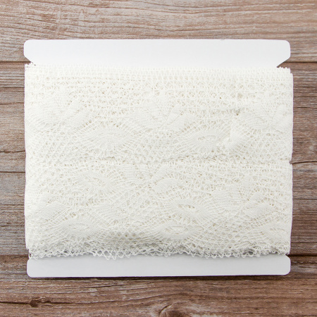 Мерсеризованное хлопковое кружево, 70 мм, цвет белый. Арт 3185/01