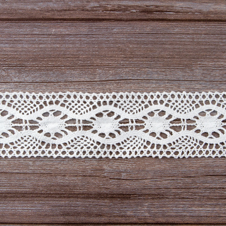 Мерсеризованное хлопковое кружево, 55 мм, цвет белый. Арт 2233/01