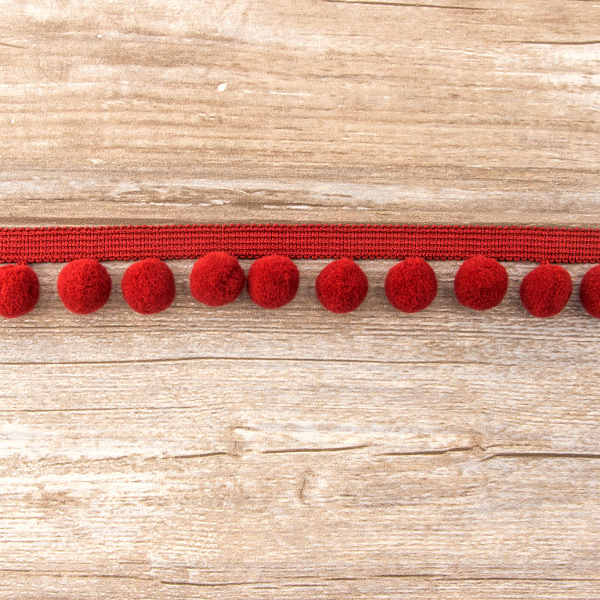 Тесьма с помпонами, диаметр 20 мм, цвет бордовый. Арт PA-40-col.323