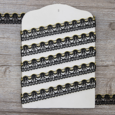 Тесьма PEGA тип отделочная, цвет черный с золотом, 15 мм. Арт 844153415DB004          