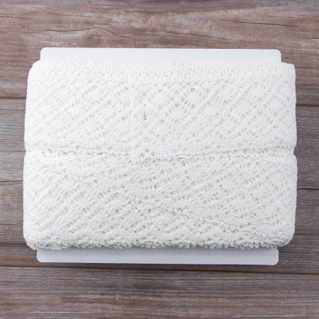 Мерсеризованное хлопковое кружево, 55 мм, цвет белый. Арт 2231/01