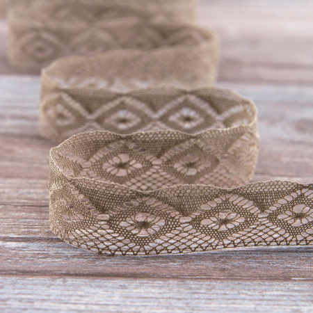 Мерсеризованное хлопковое кружево, 25 мм, цвет темно-бежевый. Арт 2023/5T