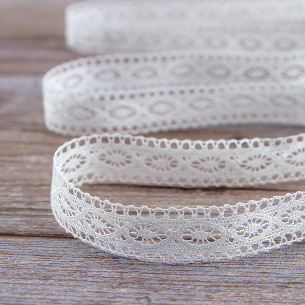 Мерсеризованное хлопковое кружево, 20 мм, цвет белый. Арт 1524/01                 