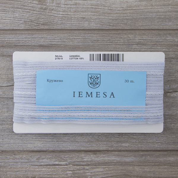 Мерсеризованное хлопковое кружево, 26 мм, цвет светло-голубой. Арт 2178/19