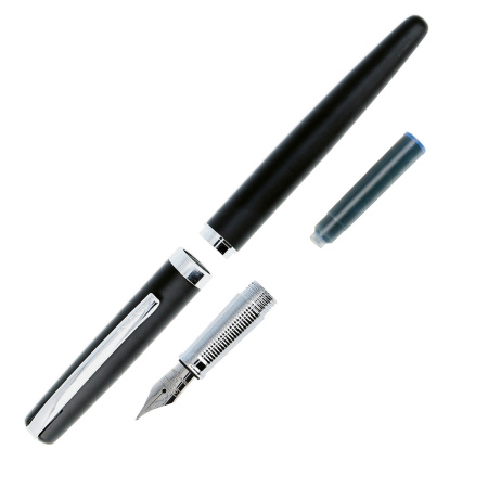 Ручка перьевая "Eleganza Classic" с синим картриджем, размер пера M, 0.5 мм, корпус черный и серебро. Арт 34362