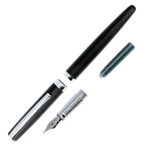 Ручка перьевая "Eleganza Classic" с синим картриджем, размер пера M, 0.5 мм, корпус черный и серебро. Арт 34362