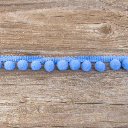 Тесьма с помпонами, диаметр 10 мм, цвет голубой. Арт PA-18-col.515