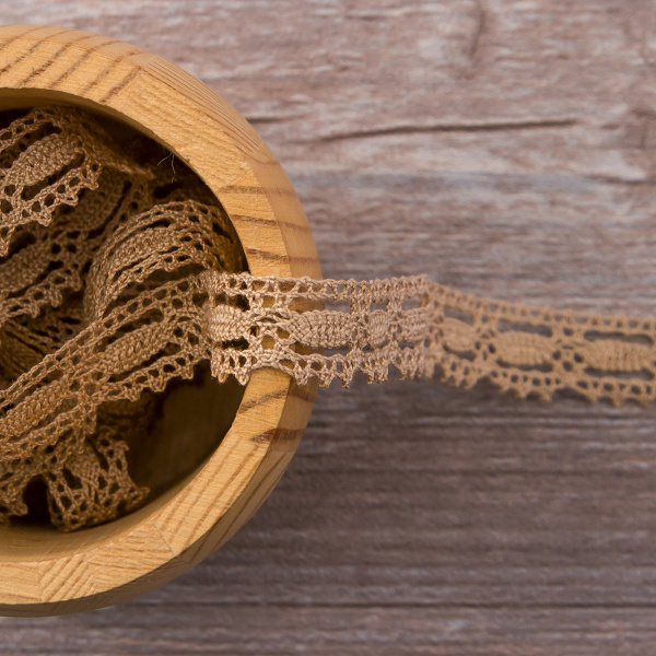 Мерсеризованное хлопковое кружево, 15 мм, цвет бежевый. Арт 1798/T3