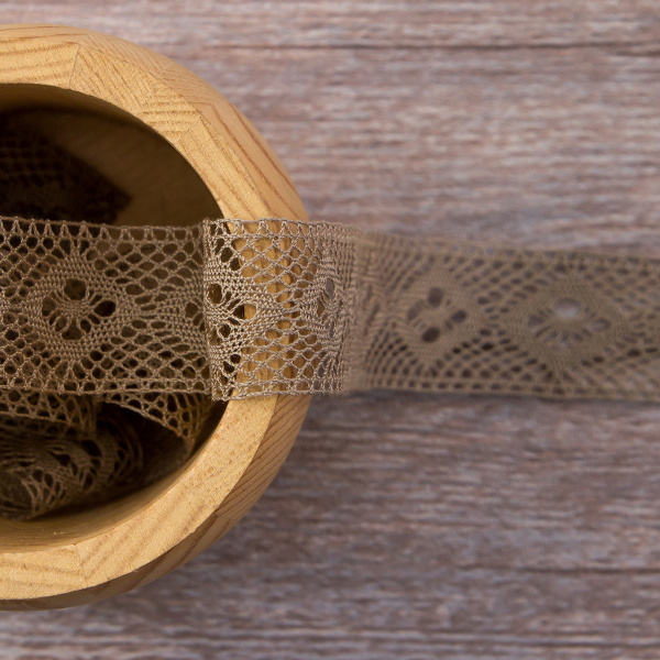 Мерсеризованное хлопковое кружево, 25 мм, цвет темно-бежевый. Арт 2024/5T