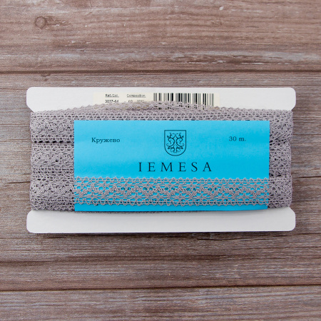 Мерсеризованное хлопковое кружево, 20 мм, цвет светло-серый. Арт 3037/64                 